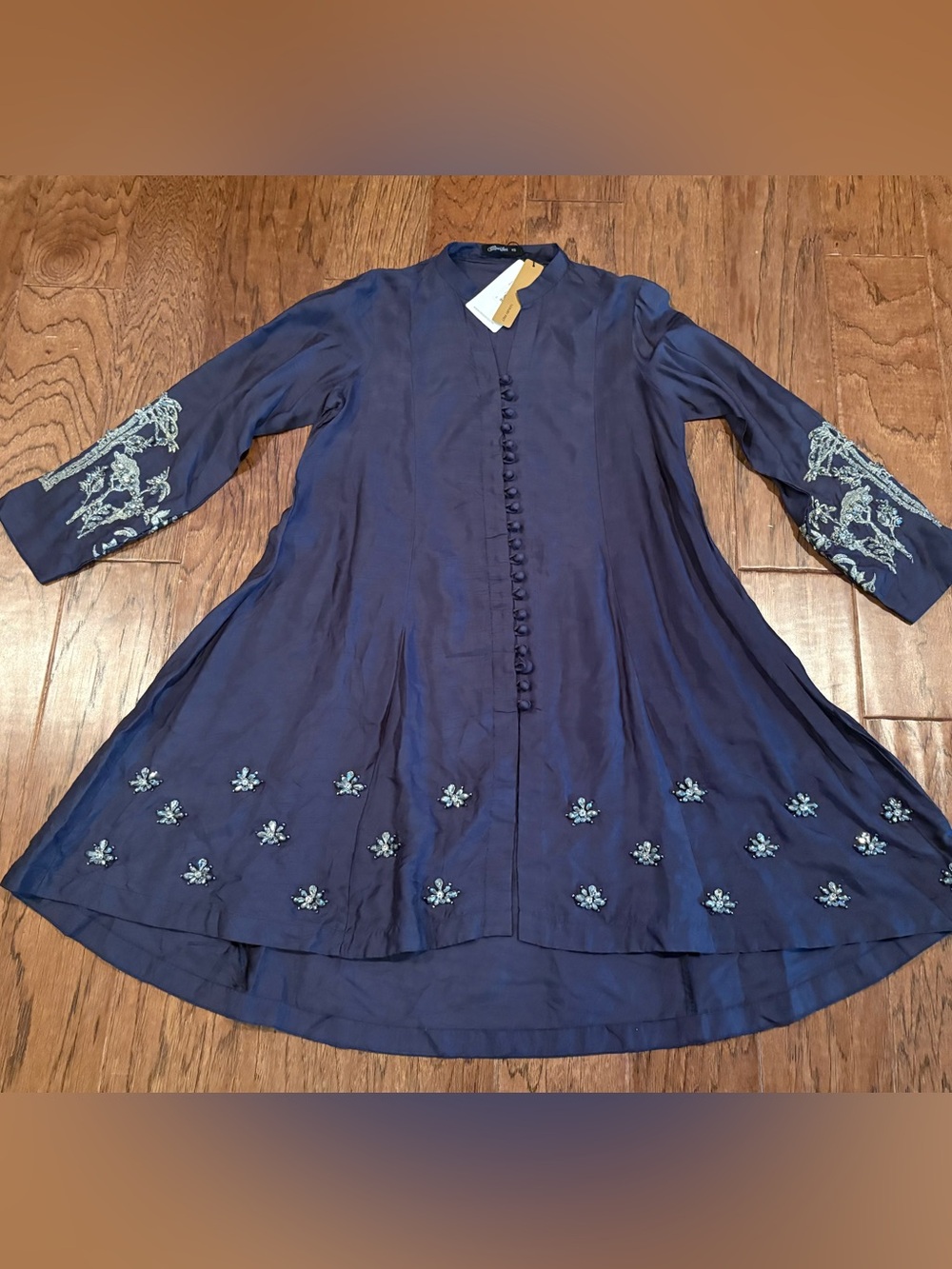 CROSS STITCH PAKISTANI DESIGNER SEMI FORMAL EMBELLISHED DRESS BLUE RHINESTONE